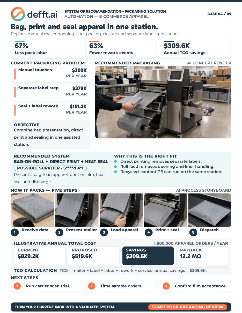 First page of the E-Commerce Apparel — Automated Bagging case study