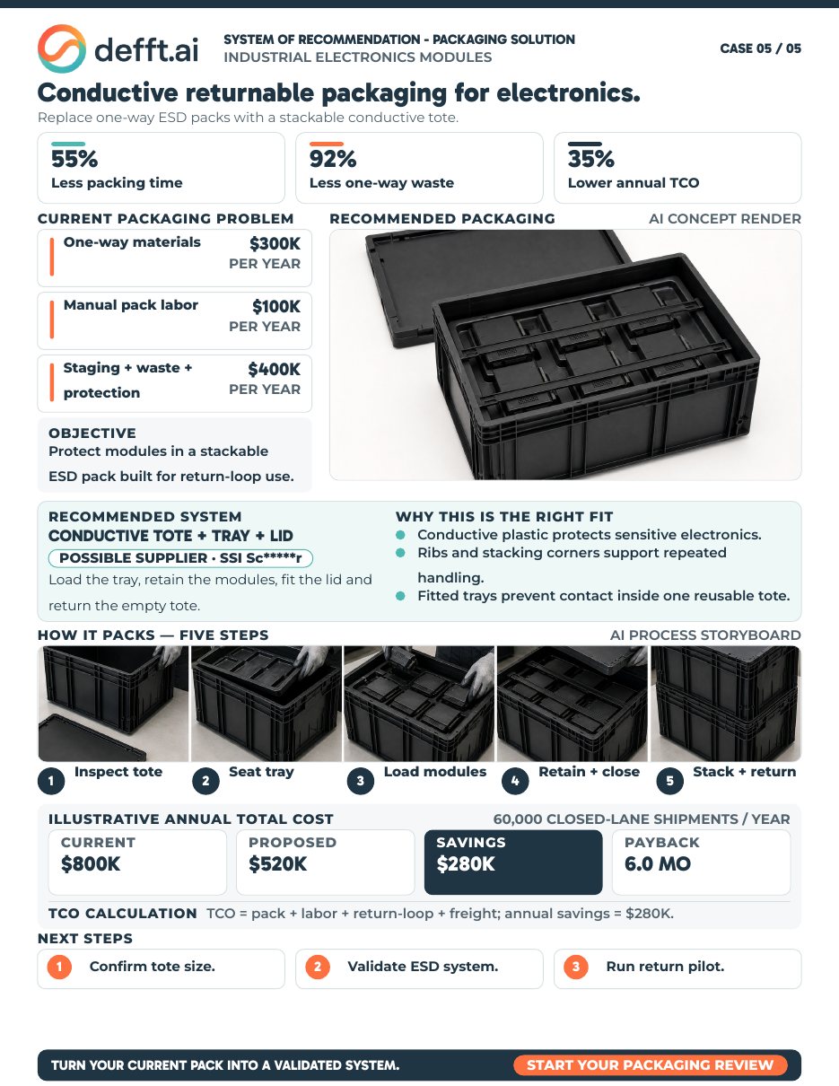 First page of the Electronics Modules — Conductive Returnable Packaging case study