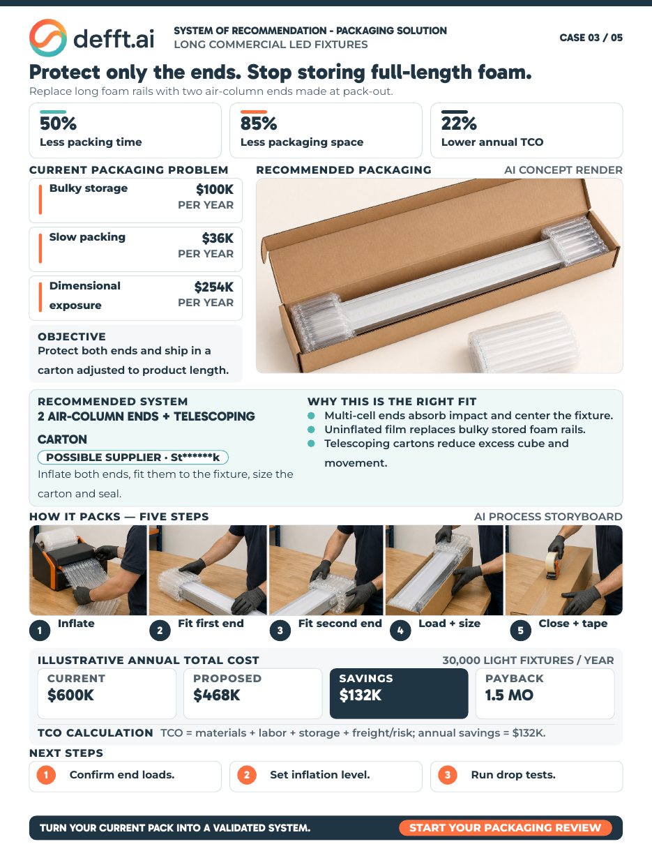 First page of the LED Fixture — Air-Column Packaging case study