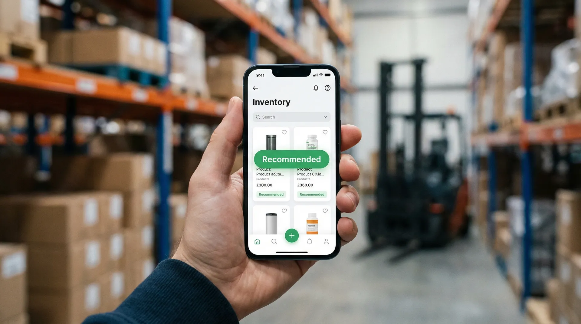 A defft.ai recommendation shown on a phone during a warehouse visit